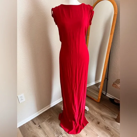 🌶️NYE Reformation🌶️ Odyn Cherry Red Backless Side Slit New Years Eve Gala Dress - Picture 3 of 13